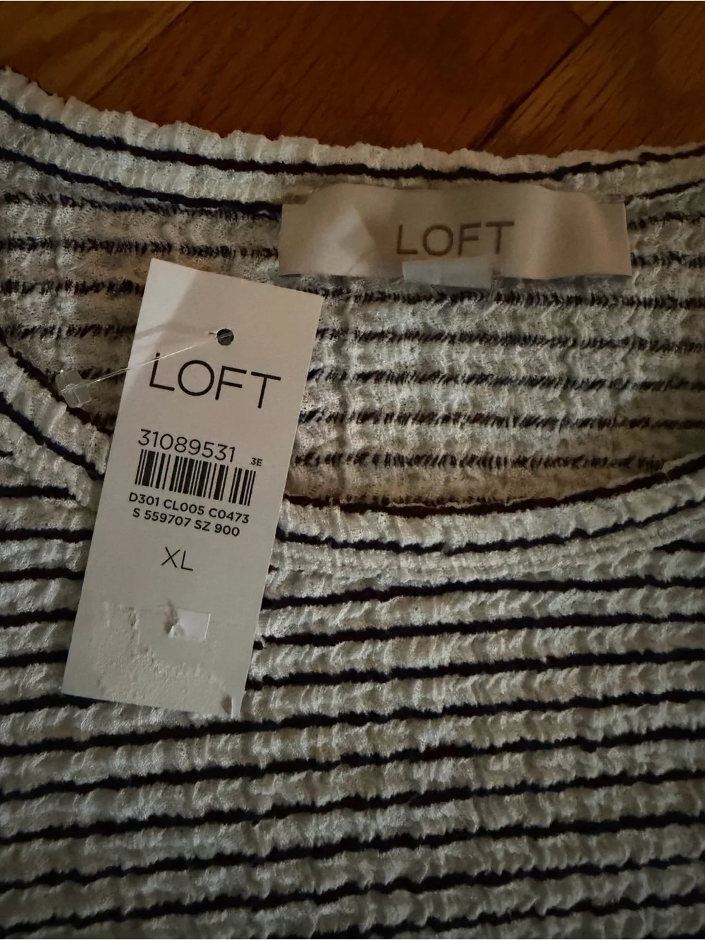 LOFT Striped Puff-Shoulder Long-Sleeve Top